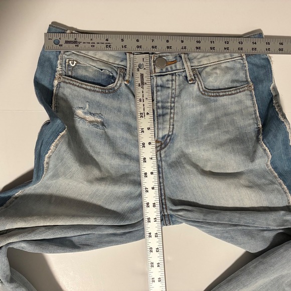 True Religion High Rise Starr Cropped Straight Two Tone Distressed Jeans 29 - Picture 7 of 10